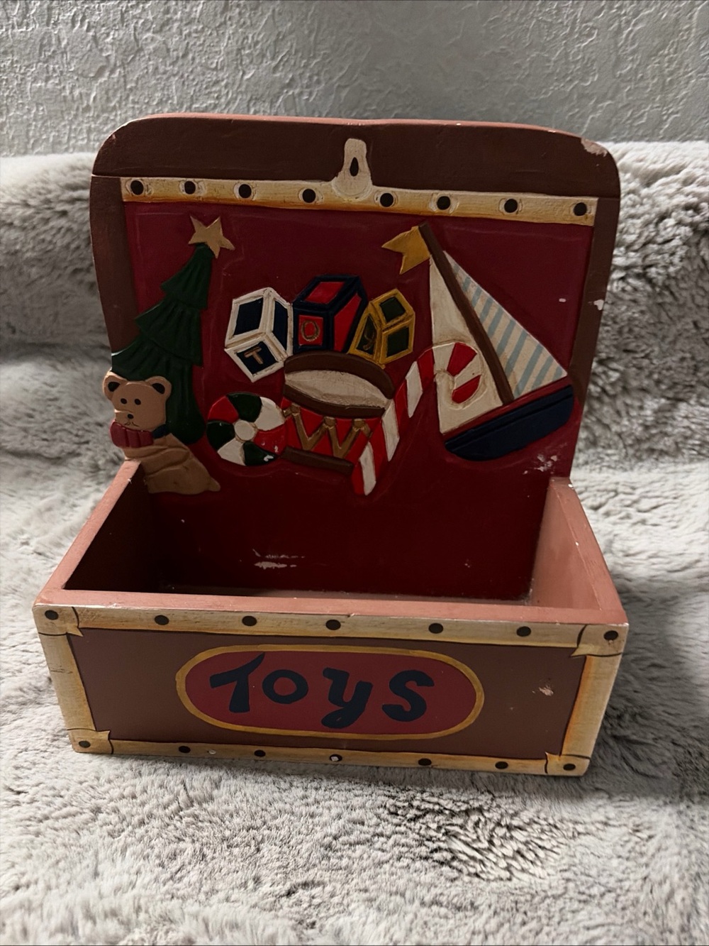 Hand-Painted Red Wooden Kids Toy Box